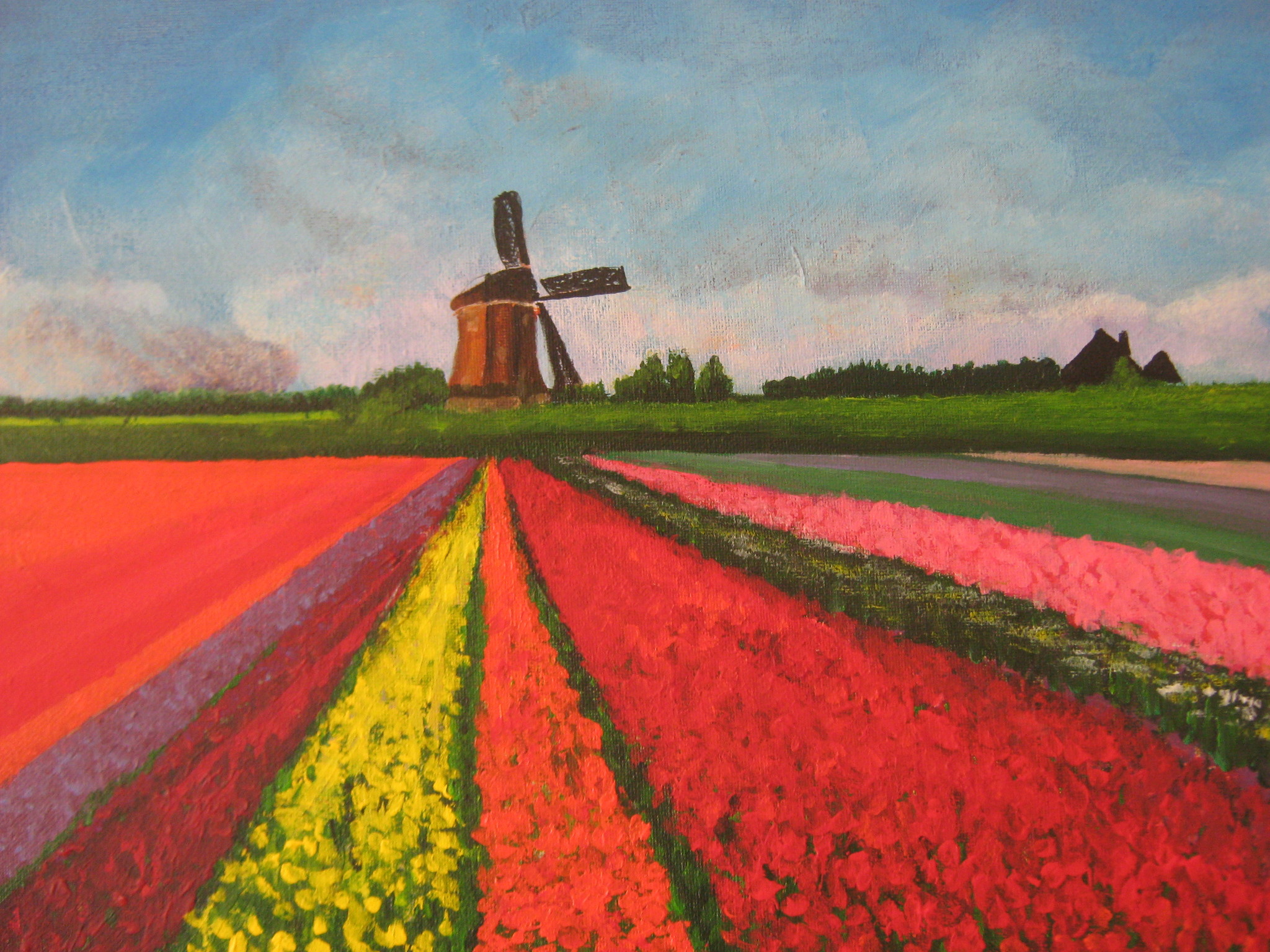 Schilderij Hollandse Landschap Tulpenveld